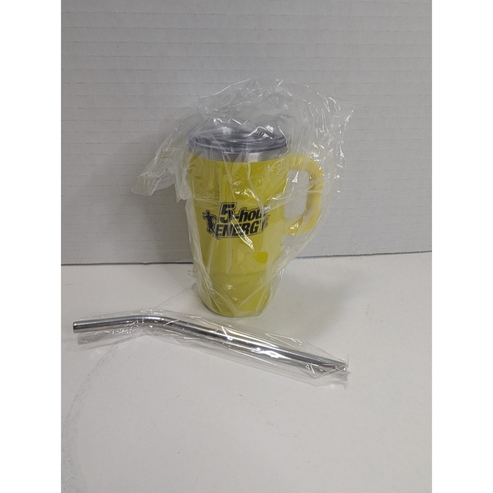 5-Hour Energy Mini Tumbler Shot Glass Cup Handle Stainless Steel Straw Yellow...